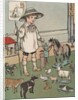Boy playing with toy farm animals by Anonymous