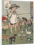 Boy playing with toy farm animals by Anonymous