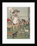 Boy playing with toy farm animals by Anonymous