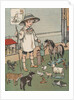 Boy playing with toy farm animals by Anonymous