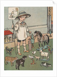 Boy playing with toy farm animals by Anonymous