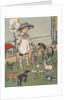 Boy playing with toy farm animals by Anonymous