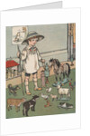 Boy playing with toy farm animals by Anonymous