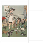Boy playing with toy farm animals by Anonymous
