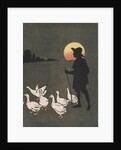 Boy hearding geese at sunset by Anonymous