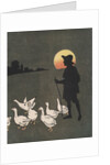 Boy hearding geese at sunset by Anonymous