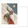 Gnomes pulling Christmas tree up snowy mountain by Anonymous
