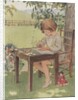 Child writing outdoors by Anonymous