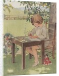 Child writing outdoors by Anonymous