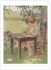 Child writing outdoors by Anonymous