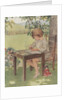 Child writing outdoors by Anonymous