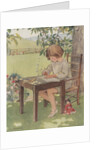 Child writing outdoors by Anonymous