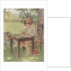 Child writing outdoors by Anonymous