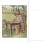Child writing outdoors by Anonymous