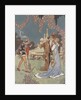 Princess with two men near fountain by Anonymous