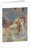 Princess with two men near fountain by Anonymous