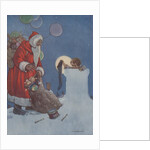 Little boy holding out Chrimas stocking to Santa Claus by Anonymous