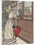 Mother saying goodbye to toddler on train by Anonymous