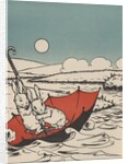 Two rabbits floating on upside down umbrella by Anonymous