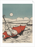 Two rabbits floating on upside down umbrella by Anonymous