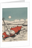 Two rabbits floating on upside down umbrella by Anonymous