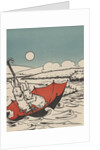 Two rabbits floating on upside down umbrella by Anonymous