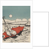 Two rabbits floating on upside down umbrella by Anonymous