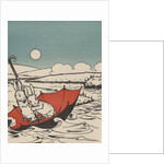 Two rabbits floating on upside down umbrella by Anonymous