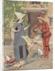 Young man and woman with chickens and cat by Anonymous