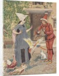 Young man and woman with chickens and cat by Anonymous