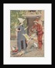 Young man and woman with chickens and cat by Anonymous