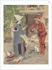 Young man and woman with chickens and cat by Anonymous