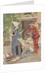 Young man and woman with chickens and cat by Anonymous