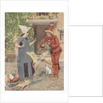 Young man and woman with chickens and cat by Anonymous