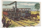 Race between steam locomotive and horse-drawn car by Anonymous