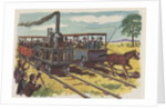 Race between steam locomotive and horse-drawn car by Anonymous