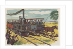Race between steam locomotive and horse-drawn car by Anonymous