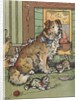 Kittens playing around dog by Anonymous