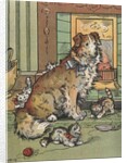 Kittens playing around dog by Anonymous