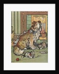 Kittens playing around dog by Anonymous