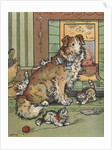 Kittens playing around dog by Anonymous