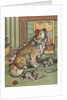Kittens playing around dog by Anonymous