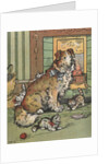 Kittens playing around dog by Anonymous