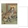 Kittens playing around dog by Anonymous