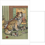Kittens playing around dog by Anonymous