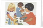 Girls playing with puzzles by Anonymous