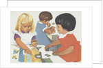 Girls playing with puzzles by Anonymous