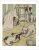 Puppies playing with laundry by Anonymous
