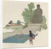 Japanese woman near Buddha statue by Anonymous