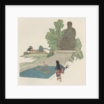 Japanese woman near Buddha statue by Anonymous